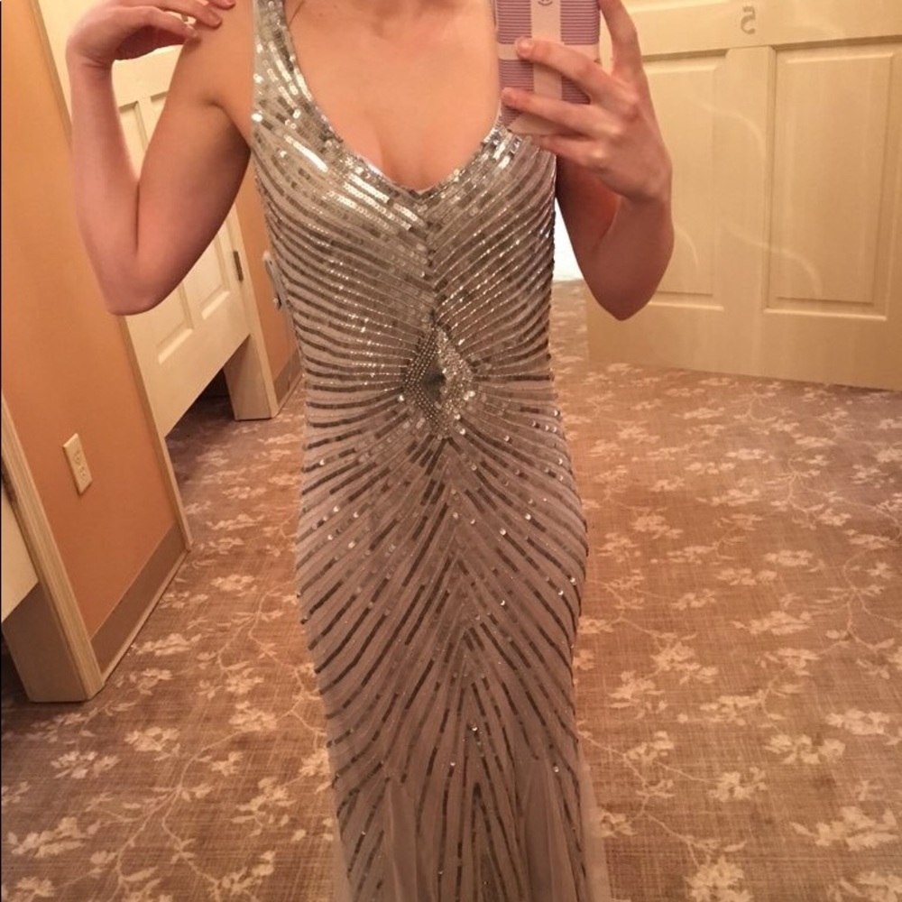 Aidan Mattox Silver Prom Gown - Picture 7 of 8